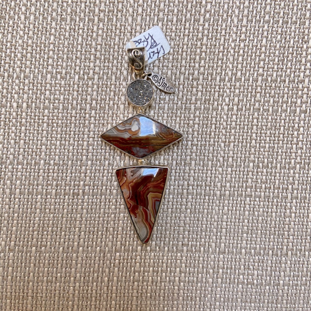Sterling crazy lace/druzy pendant